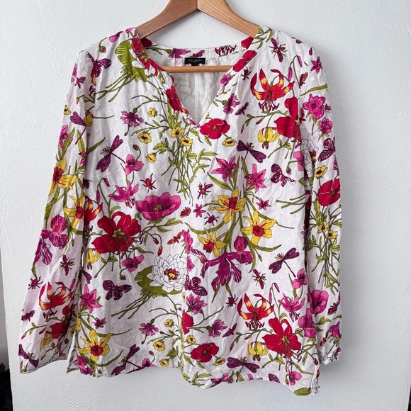 Talbots floral outdoors print blouse top 100% cotton Size Large - Picture 1 of 6